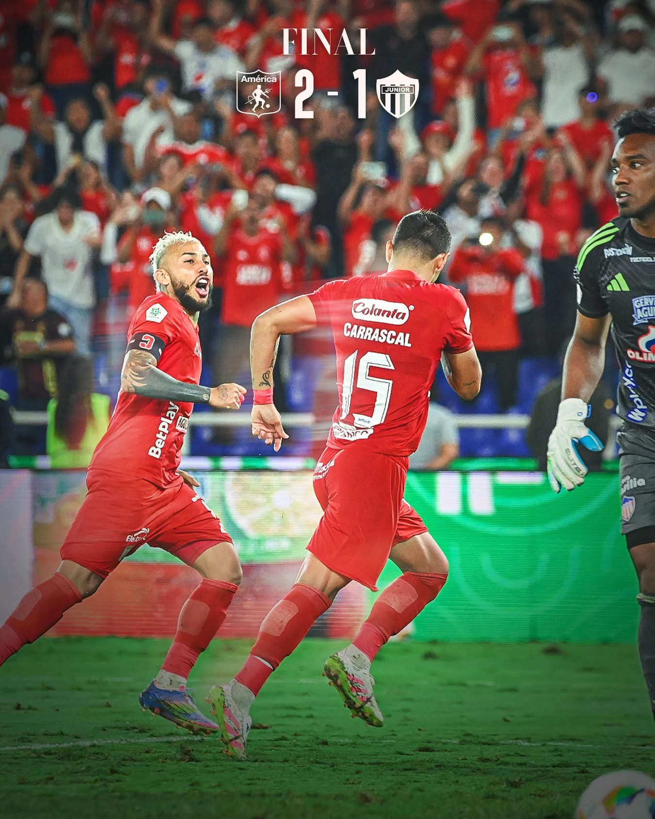 América sigue soñando: venció 2-1 a Junior y continúa en la cima del Cuadrangular A